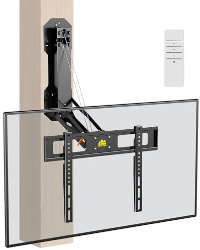 FORGING MOUNT Motorized Fireplace TV Mount for 32-85 Flat & Curved TVs | Remote Control Electric Pull Down Mounting Bracket, Height Adjustable Swivel, Tilt, Holds 40KG, Max VESA 600x400mm