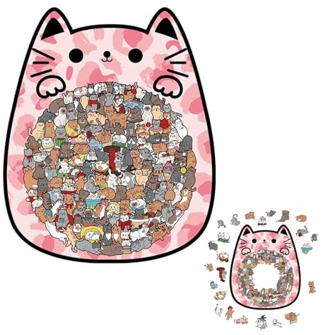 Puzzle Katzen, Colored Holzpuzzle Katze Erwachsene, Einzigartiges Katzenpuzzle, Unregelmäßiges Katzen Puzzle mit Katzenförmiges Rahmen Geschenk Für Katzenliebhaber, Heimdekoration