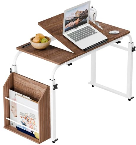 Überbetttisch mit Rollen, verstellbarer Neigung, Laptop-Schreibtisch für Bett, 40 cm breit, Liegestuhl mit verstellbarem Ständer und Stauraum, mobiler Beistelltisch für Zuhause, Schlafsaal, Sofa
