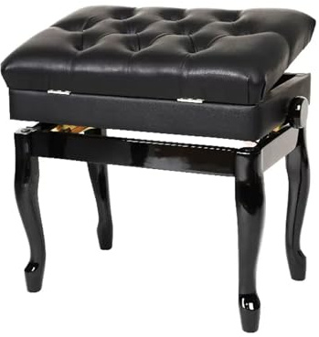Klavierbank Mit Stauraum, Massivholz-Musiktastatur, Klavierstuhlsitz, Höhenverstellbar Von 48–58 cm, Mit PU-Lederkissen, 200 Kg Tragkraft(Black)