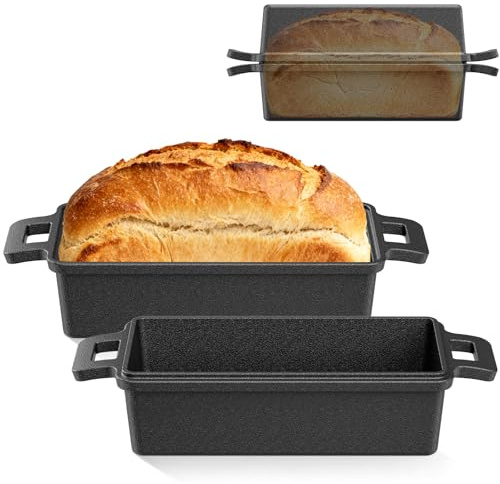 Yigowyigo Gusseisen Topf Brot Backen, Brotbacktopf mit Deckel 32cm | Vorgewürzt einsatzbereit · 2-in-1 Brotbackform & Gusseisentopf · Induktion, Gas, Ofen · Rechteckig
