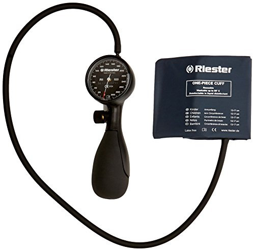 riester 1250 – 154 R1 – Tensiómetro con desinfizierbare polsterlo manguito, de shock Proof, niños, 1 de manguera, látex, Negro