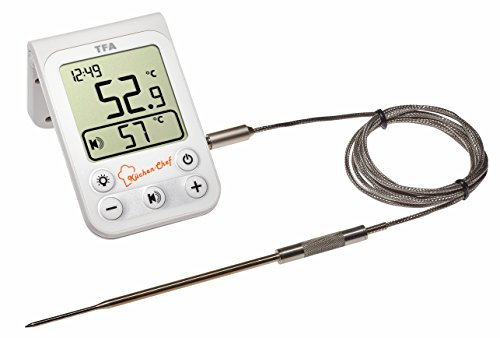 TFA Dostmann Küchen-Chef Digitales Grill-Bratenthermometer mit Hintergrundbeleuchtung, Kunststoff, weiß, L85 x B30 x H225 mm