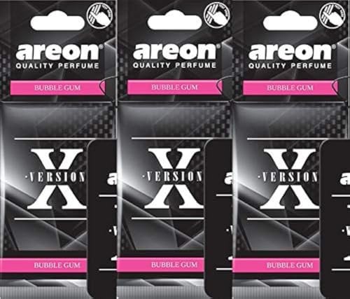 Areon X Auto Lufterfrischer Bubble Gum Duft Autoduft Kaugummi Schwarz Hängend Aufhängen Anhänger Spiegel Parfüm Erfrischer Duftspender Pappe 2D Wohnung Büro Set ( Bubblegum Pack x 3 )