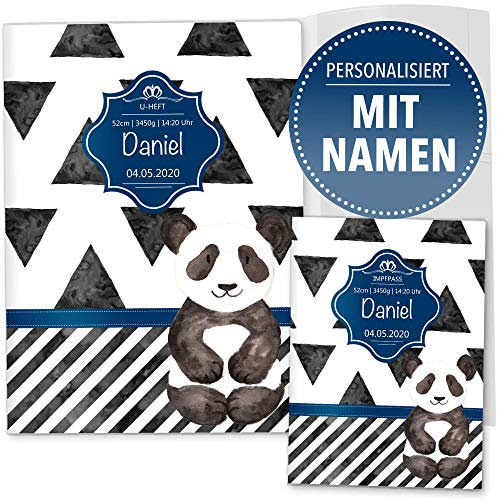 OLGS U-Heft- und Impfpasshüllen 3-teilig Set Creative Royal | Untersuchungsheft Hülle & Impfpasshülle personalisierbar mit Namen und Geburtsdatum (U-Heft Set 3-teilig personalisiert, Panda)