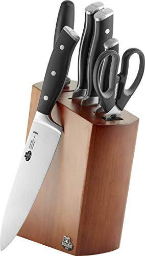 BALLARINI Savuto Nero Messerblock, 7-tlg., Holzblock dunkel, Messer und Schere aus rostfreiem Spezialstahl/Kunststoff-Griff, Schwarz