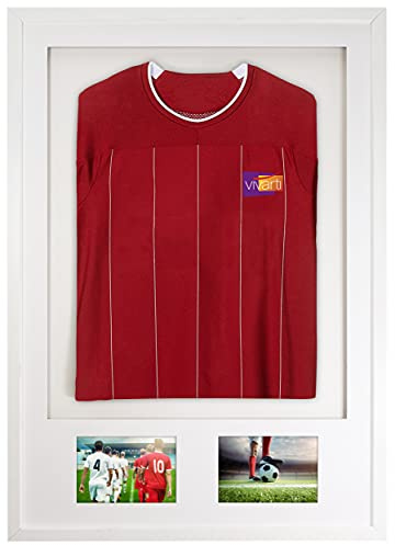 Vivarti DIY Adult 3D Mounted Double Aperture Sports Shirt Display Frame - Football, Rugby, Band T-Shirt Shadow Box - 61 x 91.5cm - White Frame, Mount, Backing Card