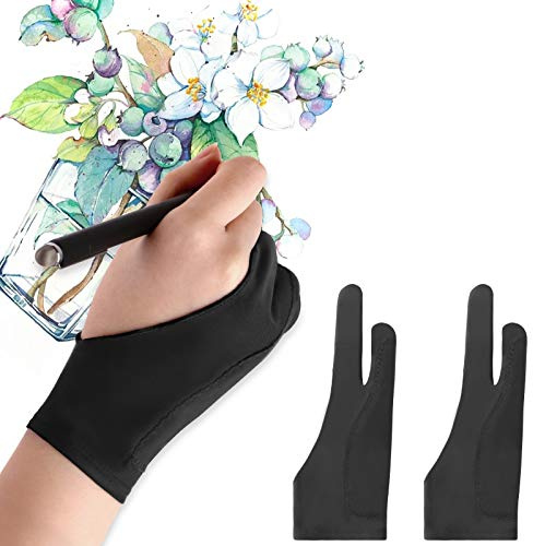 Mixoo Artists Gloves 2 Pack - Palm Rejection Gloves with Two Fingers for Paper Sketching, iPad, Graphics Drawing Tablet, Suitable for Left and Right Hand (Small)
