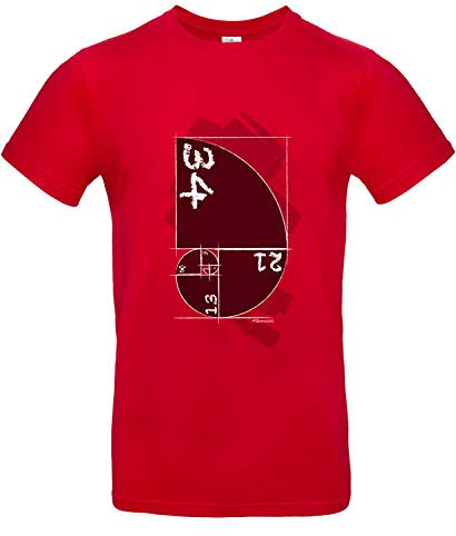 Smilo & Bron Herren T-Shirt mit Motiv Fibonacci Bedruckt Rot Red XXL