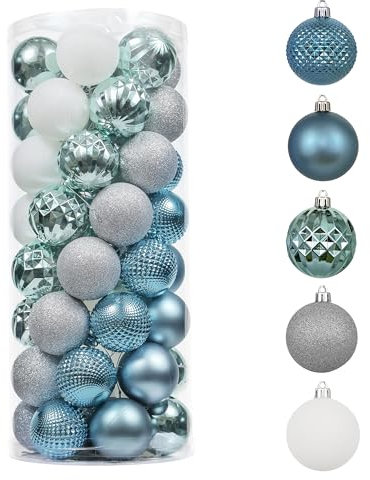 Valery Madelyn Christmas Baubles for Christmas Tree Decorations,50pcs 6cm Blue Silver Shatterproof Ball Ornaments for Tree Decorations, Snow Hanging Gifts