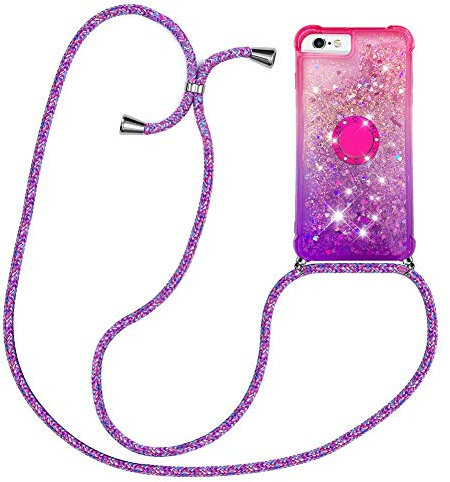 Collier pour iPhone 7/ iPhone 8/ iPhone SE 2020 Coque Glitter Quicksands étui de téléphone avec Cordon, Tour de Cou Lanière en Corde Housse pour Smartphone Lanyard Case - Cover Necklace Stylée
