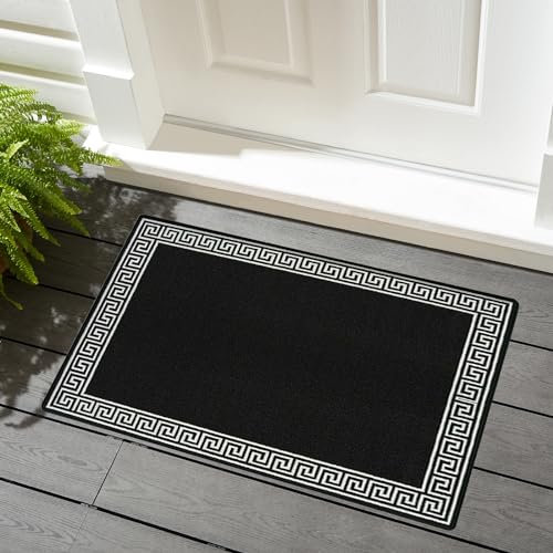renoazul® Door Mat Non-Slip Washable Dirt Trapper Floor mat having Indoor Outdoor Utility, Kitchen and large yoga Anti Slip Mats | 50 x 80 cm - Greeky Rug - Black & White