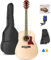 MAX SoloJam - Set de iniciación a la guitarra acústica, incluye funda, afinador, correa para el hombro, púas y cuerdas guitarra de repuesto,color madera natural