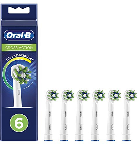 Oral-B Cross Action Aufsteckbürste für elektrische Zahnbürste mit CleanMaximiser-Technologie, abgewinkelte Borsten für tiefere Plaque-Entfernung, 6 Stück, weiß