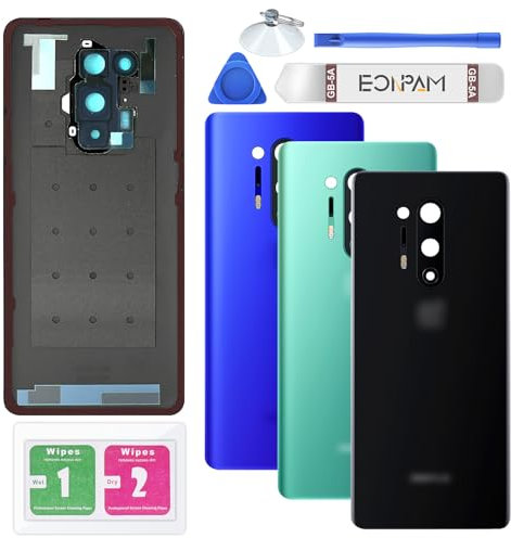 Eonpam Akkudeckel für OnePlus 8 Pro Rückseite Glas Original Backcover Back Glas Ersatz Reparatur Set mit Kameraobjektiv (Schwarz)