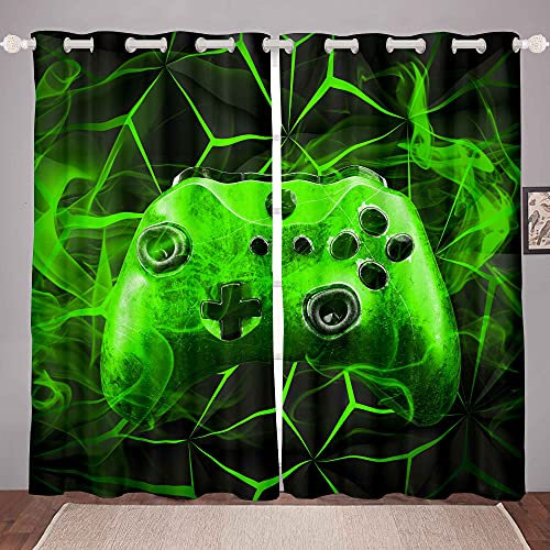 Gaming Curtain Kids Gamer Video Games Curtain Set for Boys Modern Game Controller Fabric Green Gamer Console Curtains for Kids Bedroom W46*L72