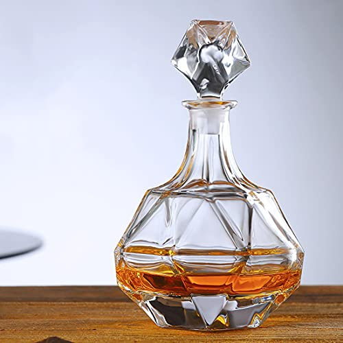 Glasdekanter mit luftdichtem geometrischem Stopfen – Whiskey Dekanter für Wein, Bourbon, Brandy, Likör, Saft, Wasser, Mundspülung, italienisches bleifreies Glas (700 ml)