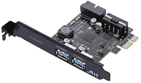 Wscoficey PCI-E to USB 3.0 2-Port PCI Express Card Mini PCI-E USB 3.0 Hub Controller Adapter with Internal USB 3.0 19-Pin Connector and 5V 4 Pin Male Power Dual Port Connector