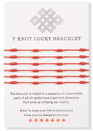 MANVEN 6 Stück Rote Seilschnur Handgemachtes Glück für Familie 7 Knoten Armband Einstellbare Kabbalah Schutz Guter Wunsch Armband für Frauen Bester Freund Teens Mann