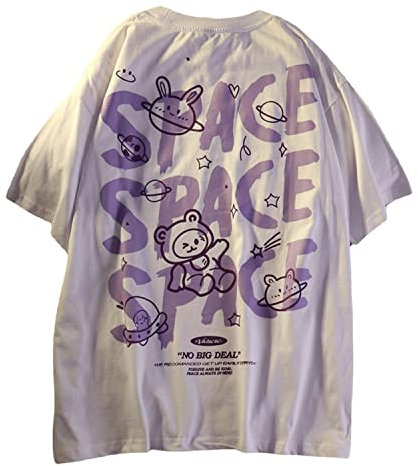 Frauen Gothic T-Shirt Y2K Harajuku Grafik Tops Baumwolle Anime Kleidung (Weiß 3, L)