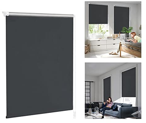 ACXIN Verdunklungsrollo ohne Bohren & mit Bohren, Verdunkelungsrollo Klemmfix, Anthrazit 90x160cm (BxH), Thermorollo Sichtschutz und Sonnenchutz, Rollos Hitzeschutz für Fenster & Tür