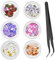 300 Stück Schachteln Getrocknete Blumen für Nailart, 6 Boxen 3D Nail Art Zubehör Aufkleber, DIY Nagel Kunst Nail Art Zubehör, Gemischte Blumen Designs Nagelsticker Set mit Gebogener Pinzette