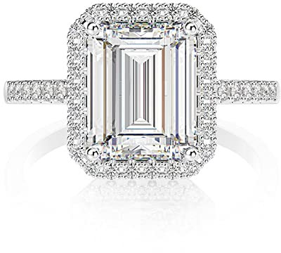 DJMJHG 100% 925 Sterling Silver 6ct Emerald Cut Created Moissanite Diamond Engagement Rings for Women Fine Jewelry 6