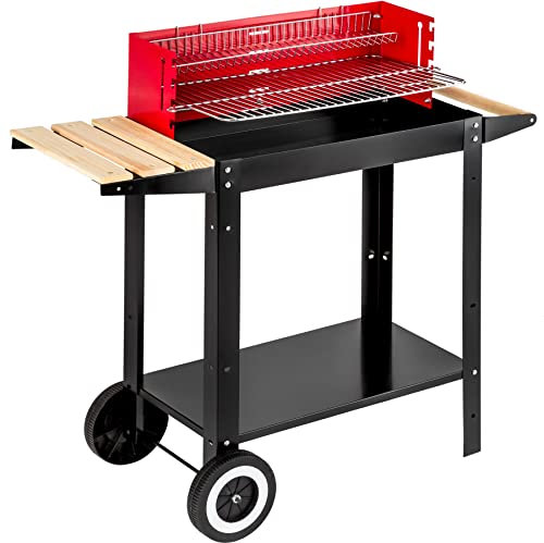 tectake 402329 Barbecue Chariot Charbon de Bois, Mobile sur deux Roues, Poignée pratique en Bois