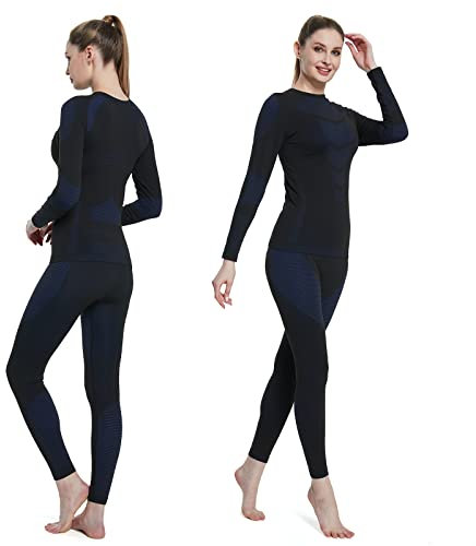 Thermounterwäsche Damen, Skiunterwäsche - Funktionsunterwäsche Damen Warm & Atmungsaktiv Thermo Unterwäsche Set Ski Unterwasche Set Sportunterwäsche für zu Hause und Sport im Herbst Winter