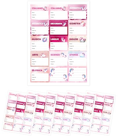 Etiketten für Schulmaterial – 75 Einhorn-Etiketten 70 x 58 mm – Personalisierbares Etikett für Namen von Materialien – Aufkleber für Notizbücher, personalisierbar
