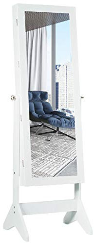 RELAX4LIFE Freistehender Schmuckschrank mit verstellbarem Ganzkörperspiegel & LED-Leuchten, Abschließbarer Spiegelschrank für Schmuck und Kosmetik, Schmuckregal für Schlafzimmer, Wohnzimmer