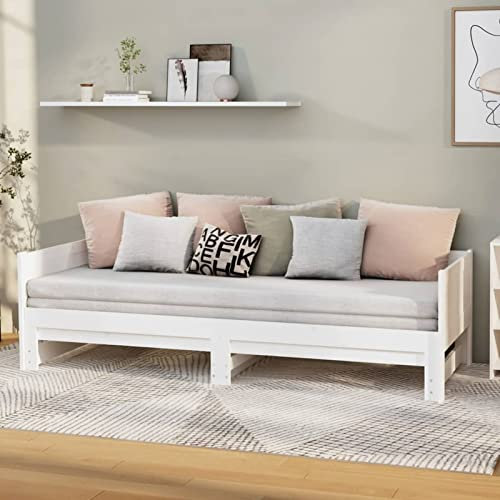 YuMeng Ausziehbares Tagesbett, Schlafsofa, Couch Mit Schlaffunktion, Bettsofa, Sofa Bed, Sofabett, Schlafcouch, Daybed, Couch Bett, Jugendbett, Weiß Massivholz Kiefer 2X(80x200) cm