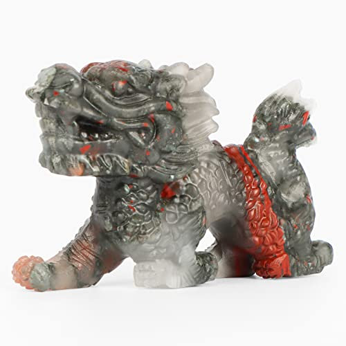 SMQ Afrika Blutstein Drache Kristall Totenkopf Kopf Statuen und Figuren Handgeschnitzter Edelstein Chinesischer Drachenstein Reiki Heilung Tier Schnitzereien Skulptur Tischdekoration Geschenke