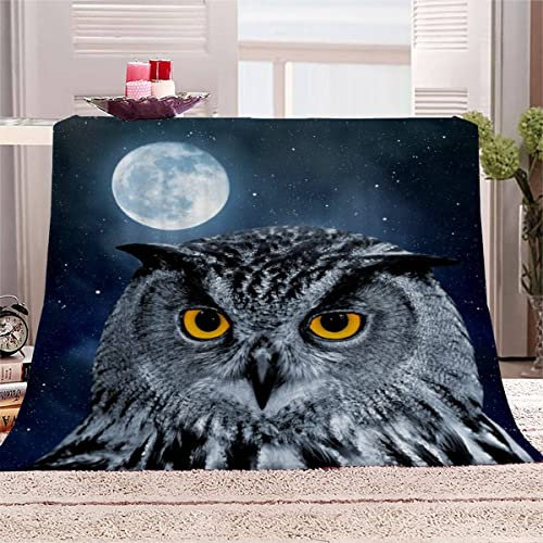 Eule Kuscheldecke Flauschig Decke 100x130 Weich Warme Blanket Mond Tier Eule 3D Mikrofaser Flanell Fleecedecke Kinder Erwachsene Wohndecke kuscheldecken für Sofa Couch Bett