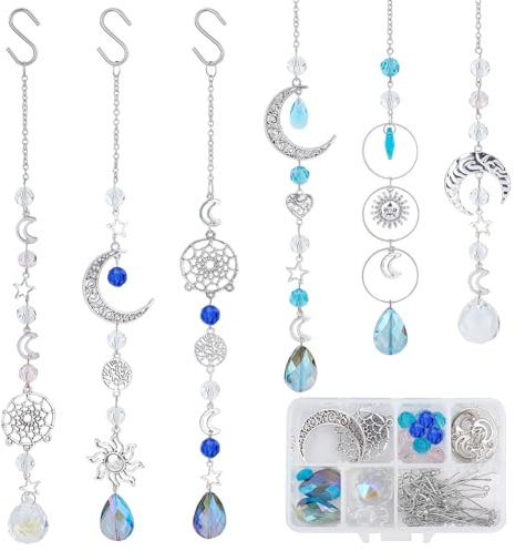 SUNNYCLUE 1 Box 6 Set DIY Crystal Ball Suncatcher Making Kit Hanging Rainbow Maker Prism Suncatchers for Window Tree of Life Outdoor Feng shui Sun Shine Catcher Garden Ornament Faceted Bead Home Decor