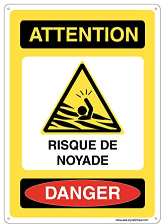 AUA SIGNALETIQUE - Panneau De Signalisation en PVC Rigide et Compact 1.5 mm. (121 x 170 mm, Attention Risque de Noyade Danger)