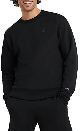 Champion Herren, Powerblend, Fleece, Crewneck for Men (Reg. Or Big & Tall) Sweatshirt, Schwarzes C-Logo, XX-Large Groß