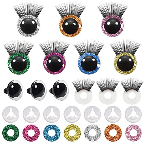 TOAOB 28 Stück Glitzer Sicherheitsaugen für Häkeltiere 20 mm Puppenaugen Sicherheitsaugen Kunststoff Basteln Augen Glitter Spielzeug Augen Mit Wimper für Puppe Marionette Plüschtier Teddyaugen