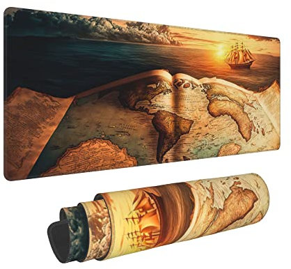 CANFLASHION Antike Weltkarte Gaming- und Bürodeskpad, 80 x 30 cm, Polyester, 3 mm, Schreibtischunterlage, Rechteckig, XL-Gaming-Mauspad
