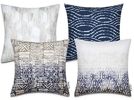 Paco Home Kissen Kissenbezug Sofakissen Bezug Kissenhülle Dekokissen Zierkissen Couchkissen Modern Geometrische Muster, Farbe:Blau-Grau, Sets:4pcs-Set