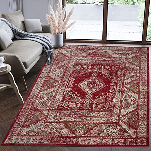 Mazovia Groß Teppich Flur 300x400cm Rot Klassisch Traditionell Weich | Teppich für Eingangsbereich Küche Büro Wohnzimmer Schlafzimmer Pflegeleicht Fußbodenheizungsgeeignet Kurzflor Synthetisch