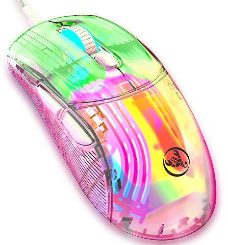 Ratón transparente para juegos con cable con 13 modos de luz RGB, 6 niveles de DPI ajustable, ratones electrónicos para juegos de PC, mouse de oficina para Windows/Mac iOS