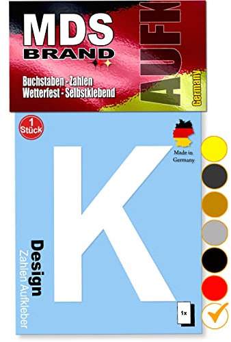 MDS Brand 10cm Design Buchstaben Aufkleber Selbstklebende Klebebuchstaben | Wetterfest Alphabet zum Aufkleben für Briefkasten, Auto, Mülltonne, Vinyl Buchstaben für Außen & Innen (Weiss, K)
