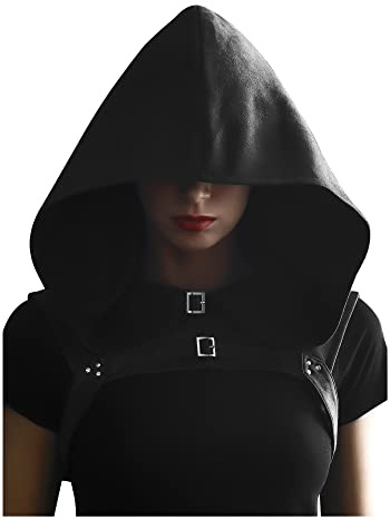 FURPHI Steampunk Mittelalterlicher Hut mit Kapuze, Gothic, weiches Wildlederimitat, Umhang, Kostüm für Männer und Frauen, Halloween