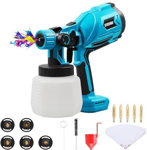 Akku Farbsprühsystem,kompatibel mit Makita 18V Akkus, Elektrisches Lackierpistole mit 5 Düsen, 3 Spritzmuster,1000ml farbsprühgerät,für den Innen- und Außenbereich(ohne Akku)