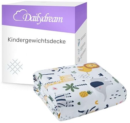 Dailydream Kinder Gewichtsdecke | 90x120 | 2,3 kg | Motiv Safari | aus 100% Baumwolle | mit Glasperlenfüllung | schwere Decke zum Schlafen | Weighted Blanket | Therapiedecke | Körpergewicht 20-35 kg