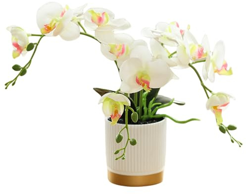Artificial Orange Three-pronged Orchid in Pot Golden Bottom Pot Phalaenopsis Decoration Flower with Flowerpot Potted White Simulation Butterfly Flower (white)