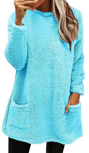 MJGkhiy Felpa Donna Pile Invernale Caldo Pullover Termico Peluche Felpa Senza Cappuccio Elegante Manica Lunga Felpe di Pile Maglione Casual Sweatshirt Oversize Maglioni Fleece Teddy Felpa Lunga