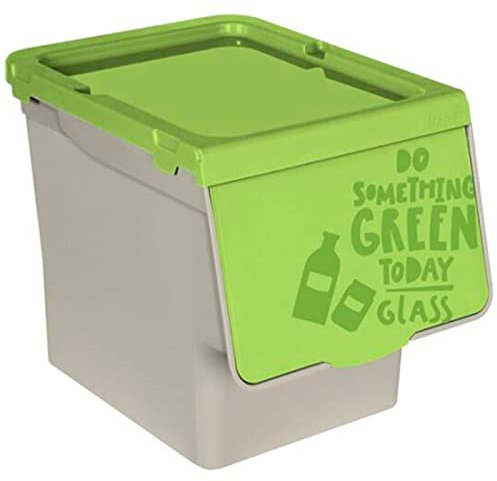 Acan Tradineur - Contenedor de polipropileno apilable, cubo de basura, caja de almacenamiento de residuos, fácil apertura, reciclaje, cocina (Vidrio, 27 litros, 31,5 x 29,5 x 39,5 cm)