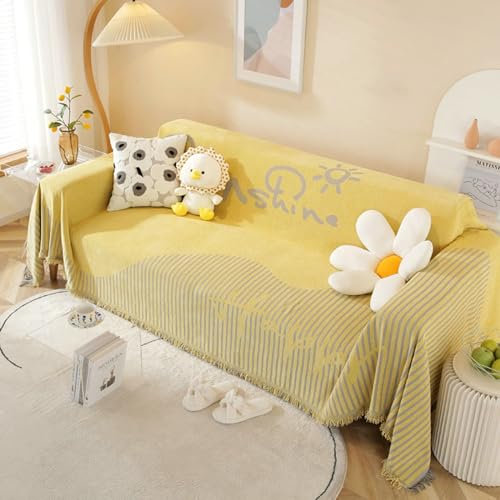 Ayoiow Sofabezug Hussen Couchbezug Gelb Sofahusse 1Sitzer Chenille Linienmuster